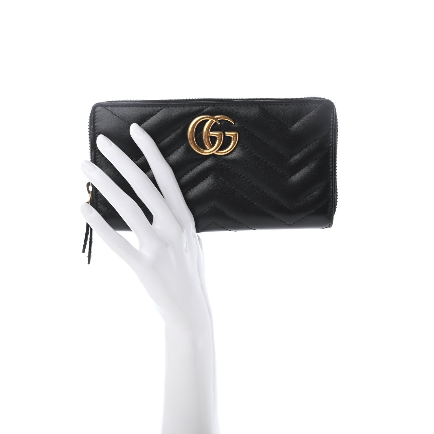 Gucci Calfskin Matelasse GG Marmont Zip Around Wallet Black 2 of 8