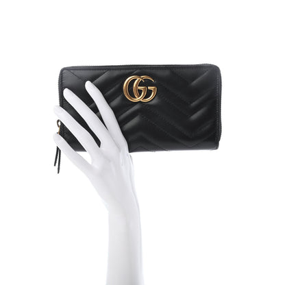 Gucci Calfskin Matelasse GG Marmont Zip Around Wallet Black 2 of 8