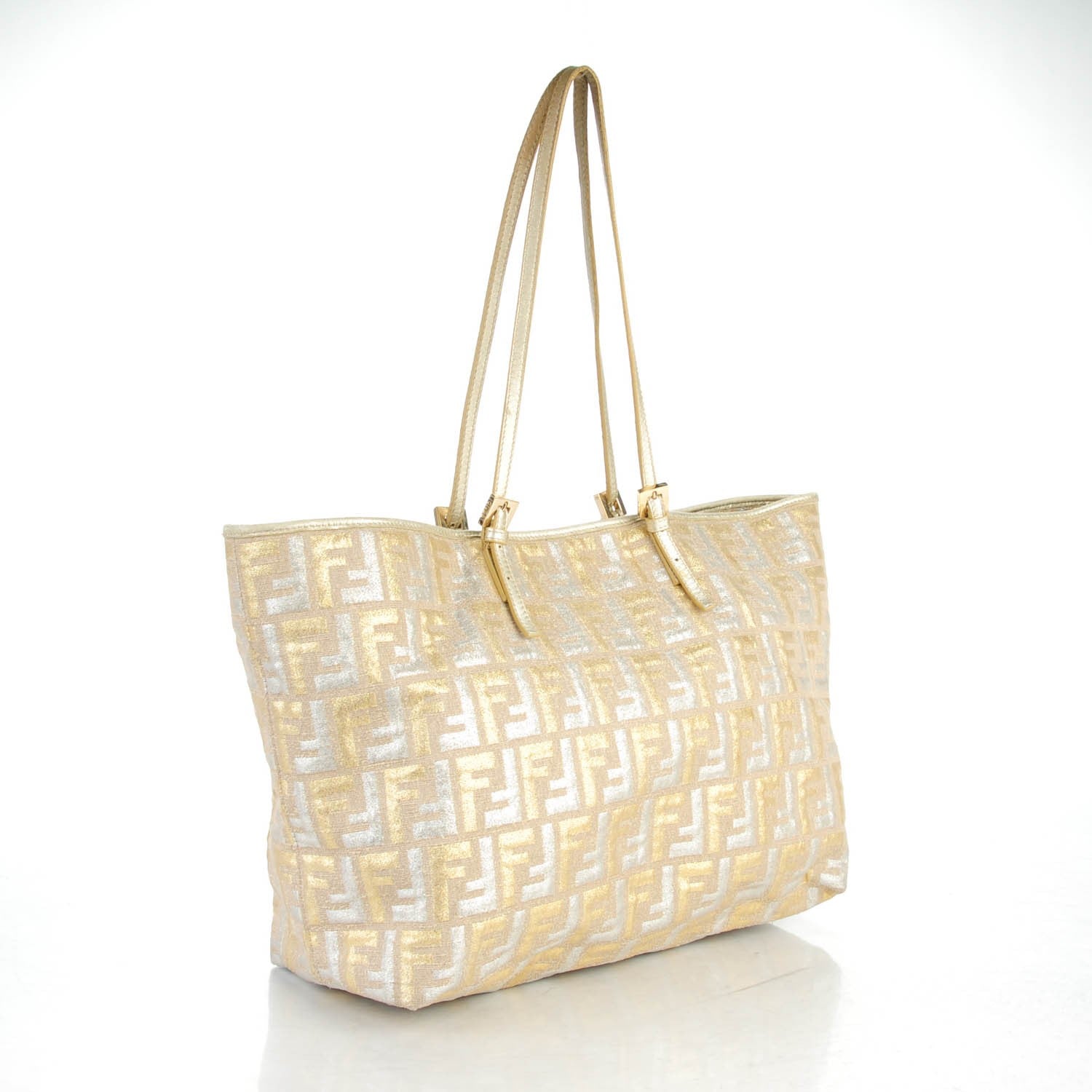 Fendi Metallic Canvas Zucca Roll Tote Beige Oro 153118 – FASHIONPHILE