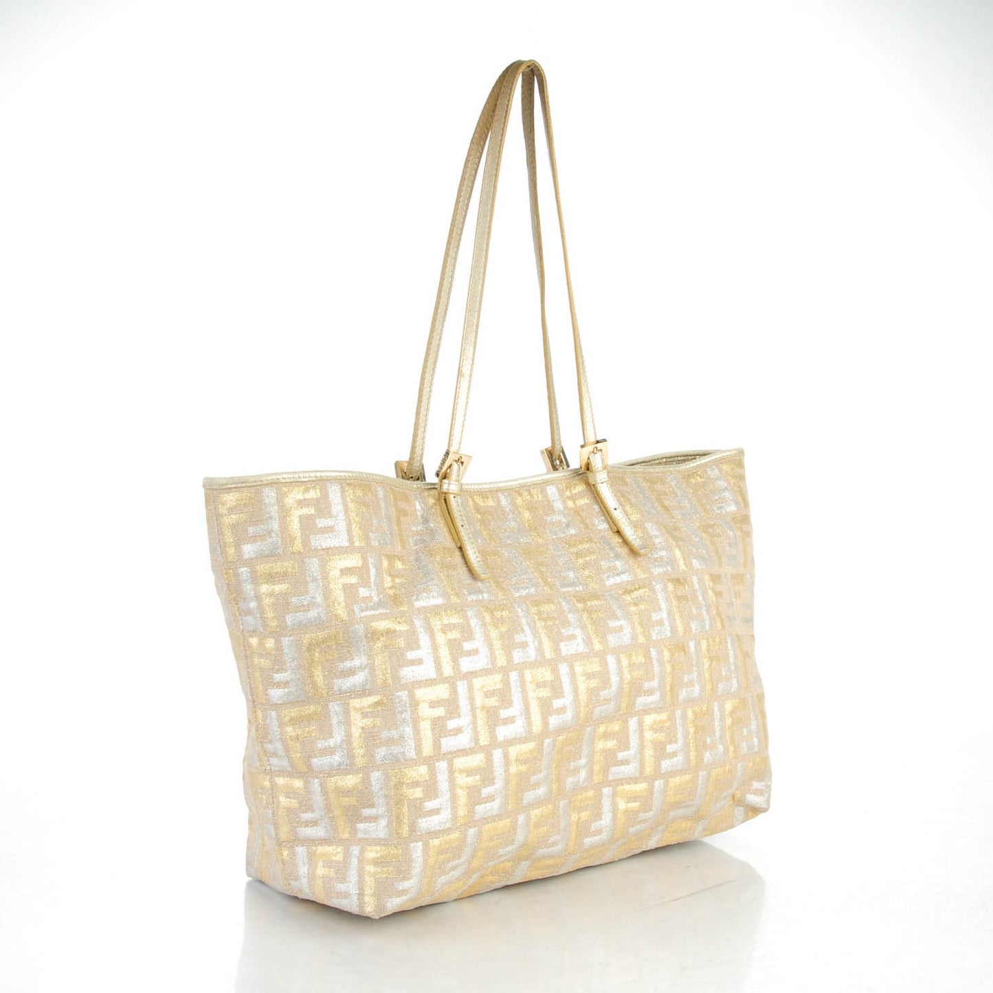 Metallic Canvas Zucca Roll Tote Beige Oro