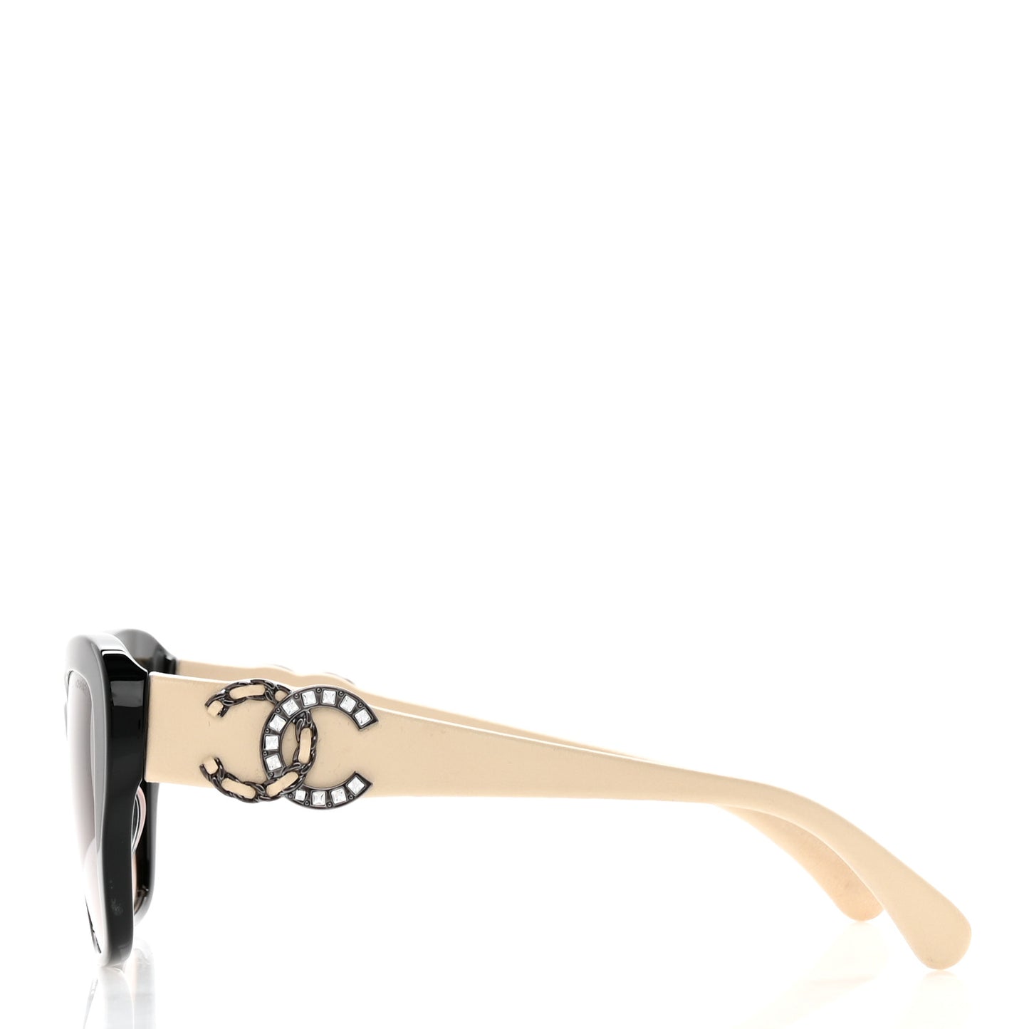 Acetate Lambskin Crystal Baguette Chain CC Sunglasses 5457-Q-A Black Beige