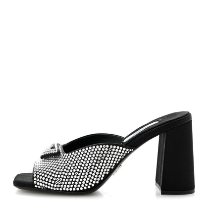 Prada Satin Crystal Logo 90mm Slide Sandals 36 Cristal 1 of 8
