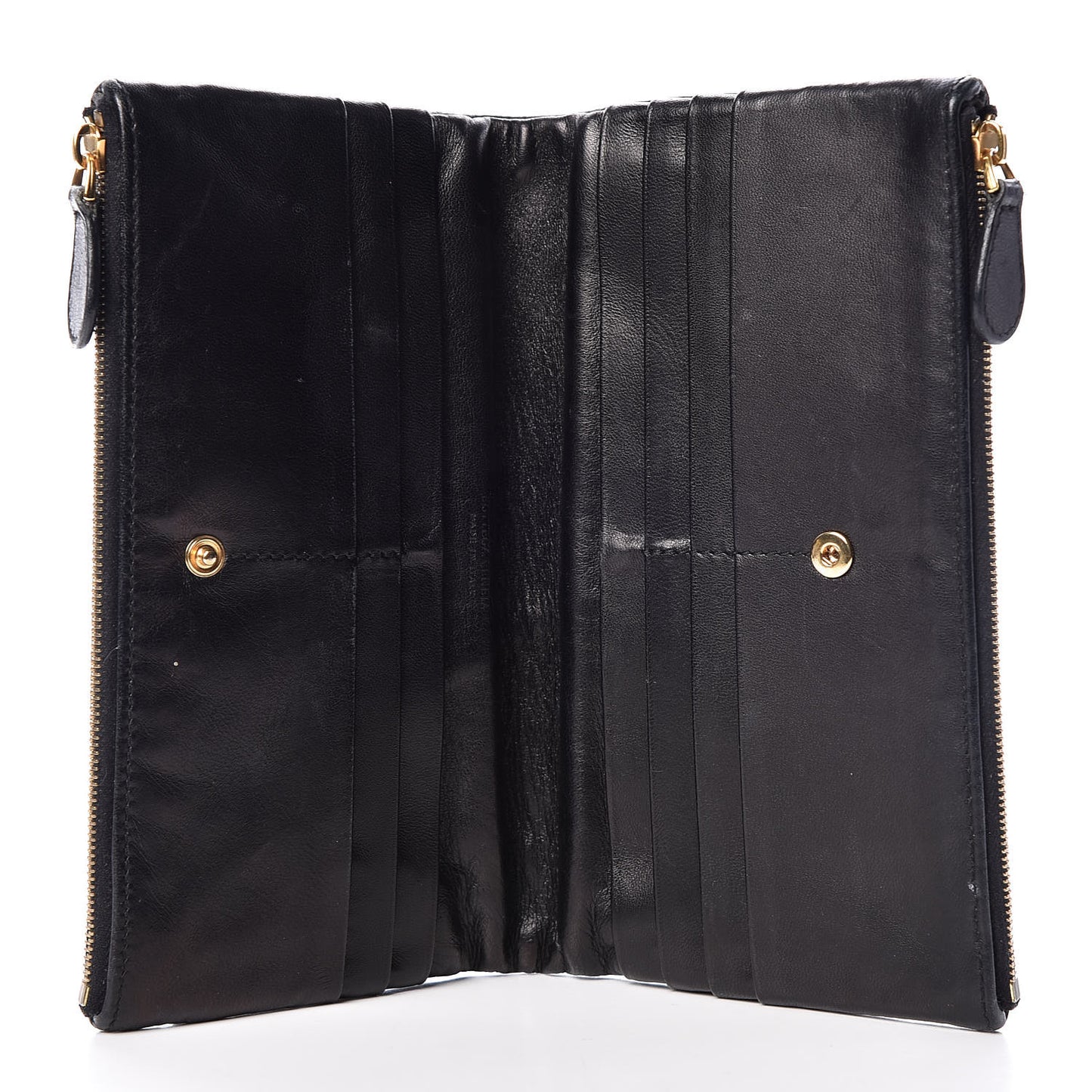 Nappa Intrecciato Double Zip Clutch Wallet Black