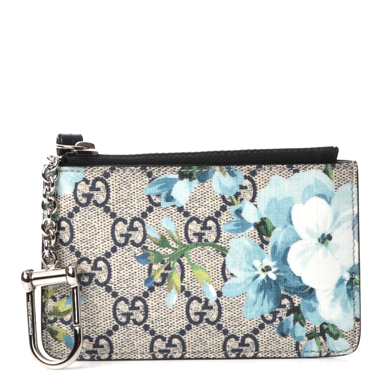 Gucci GG Supreme Monogram Blooms Key Case Beige Blue Navy 1 of 7