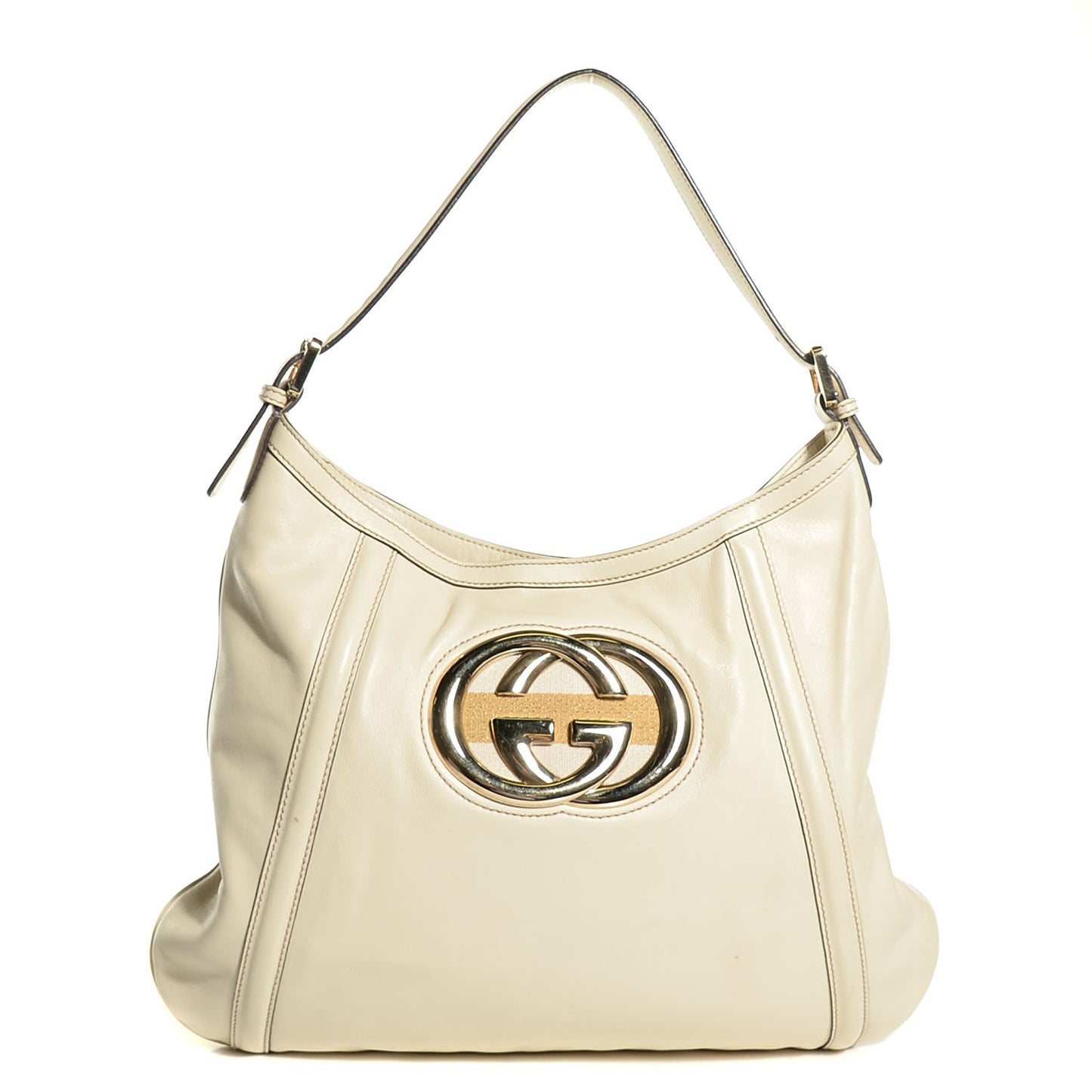 Calfskin Web Britt Medium Hobo Off White