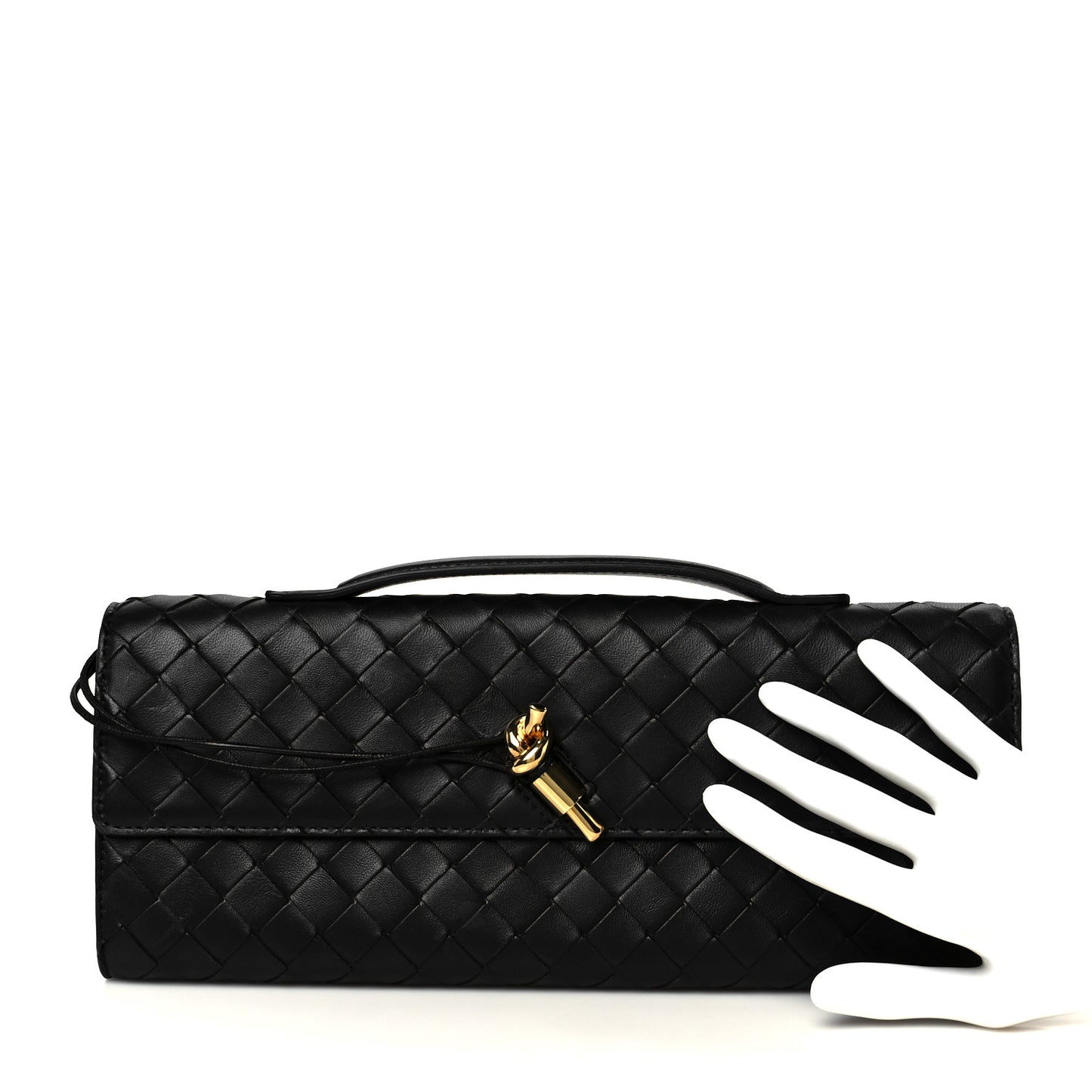 Nappa Intrecciato Long Andiamo Top Handle Clutch Black