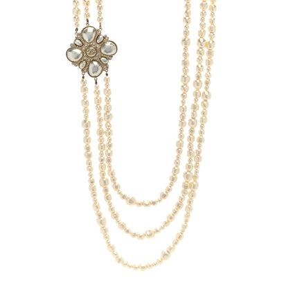 Chanel Graduated Pearl Crystal CC Multi Strand Necklace Gold 1 of 4