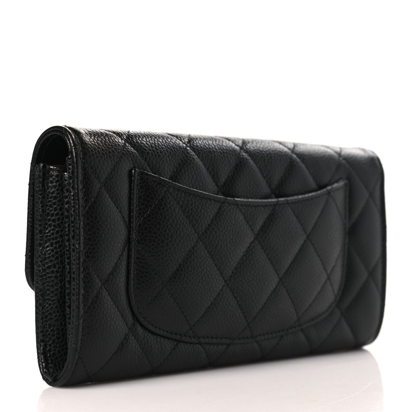 Caviar Quilted Large Gusset Flap Wallet Black