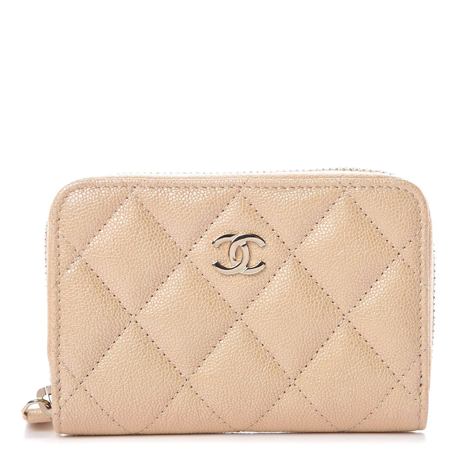 Chanel Iridescent Caviar Quilted Zip Around Coin Purse Beige 1 of 8