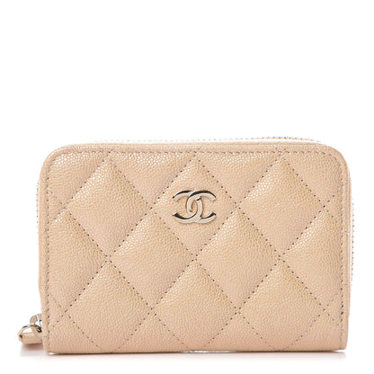 Chanel Iridescent Caviar Quilted Zip Around Coin Purse Beige 1 of 8