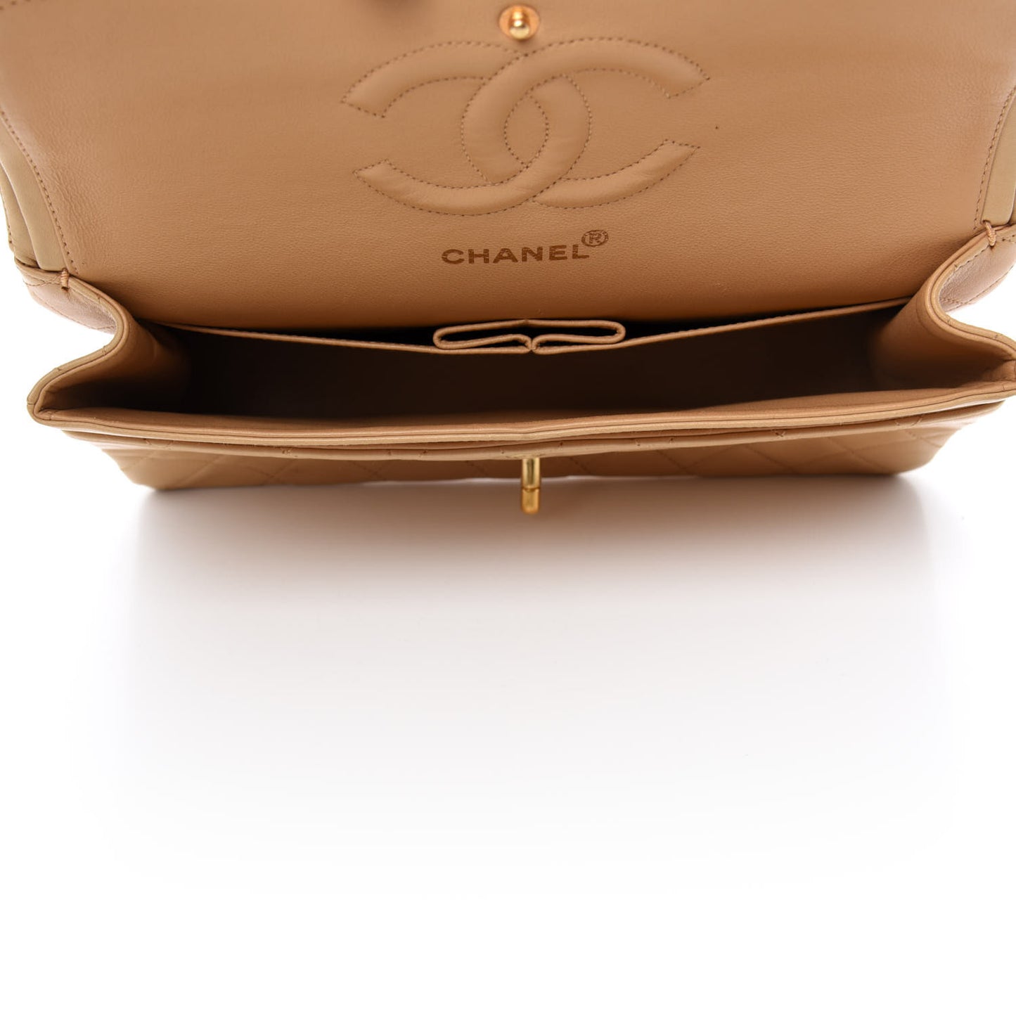 Lambskin Quilted Small Double Flap Beige