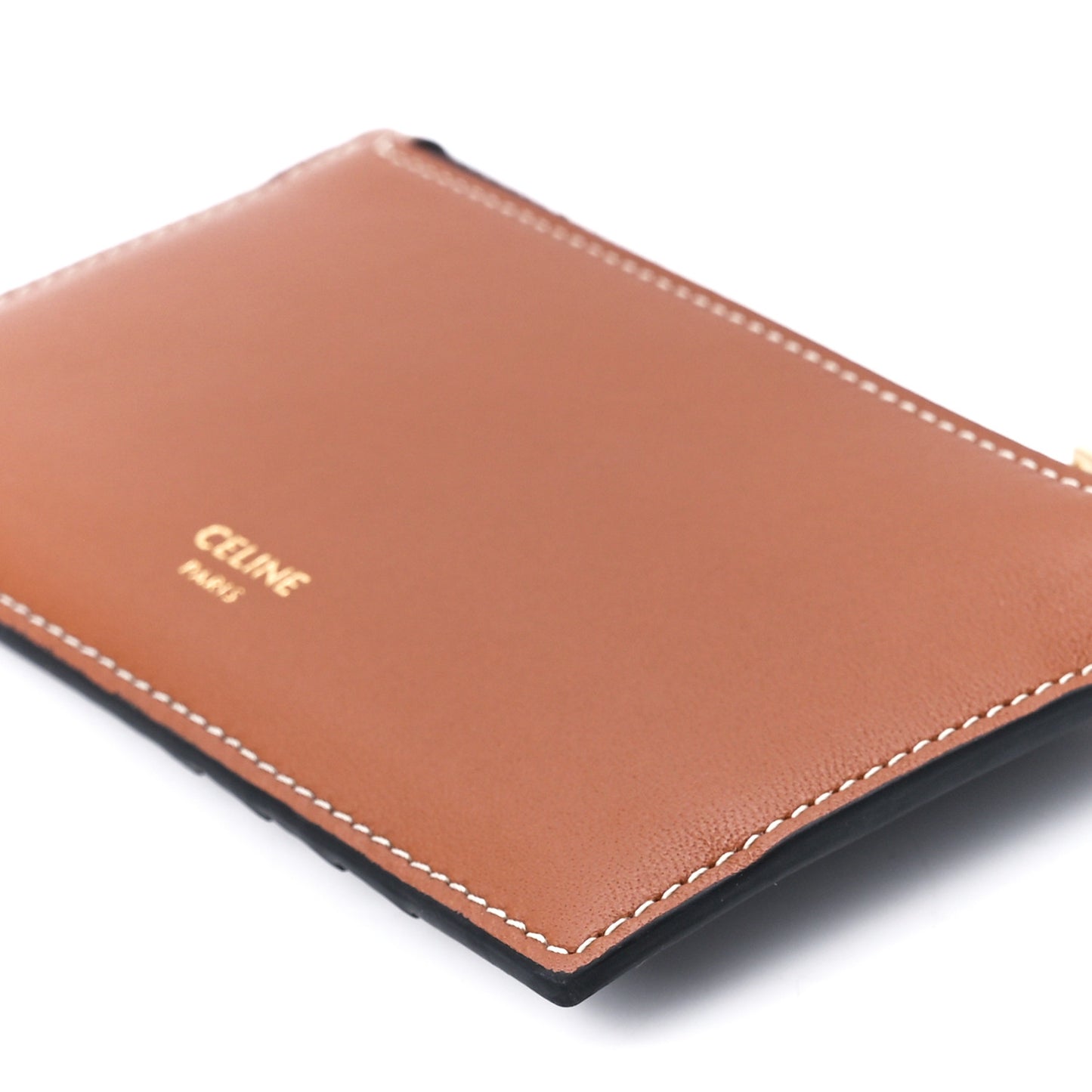 Triomphe Canvas Zipped Card Holder Tan