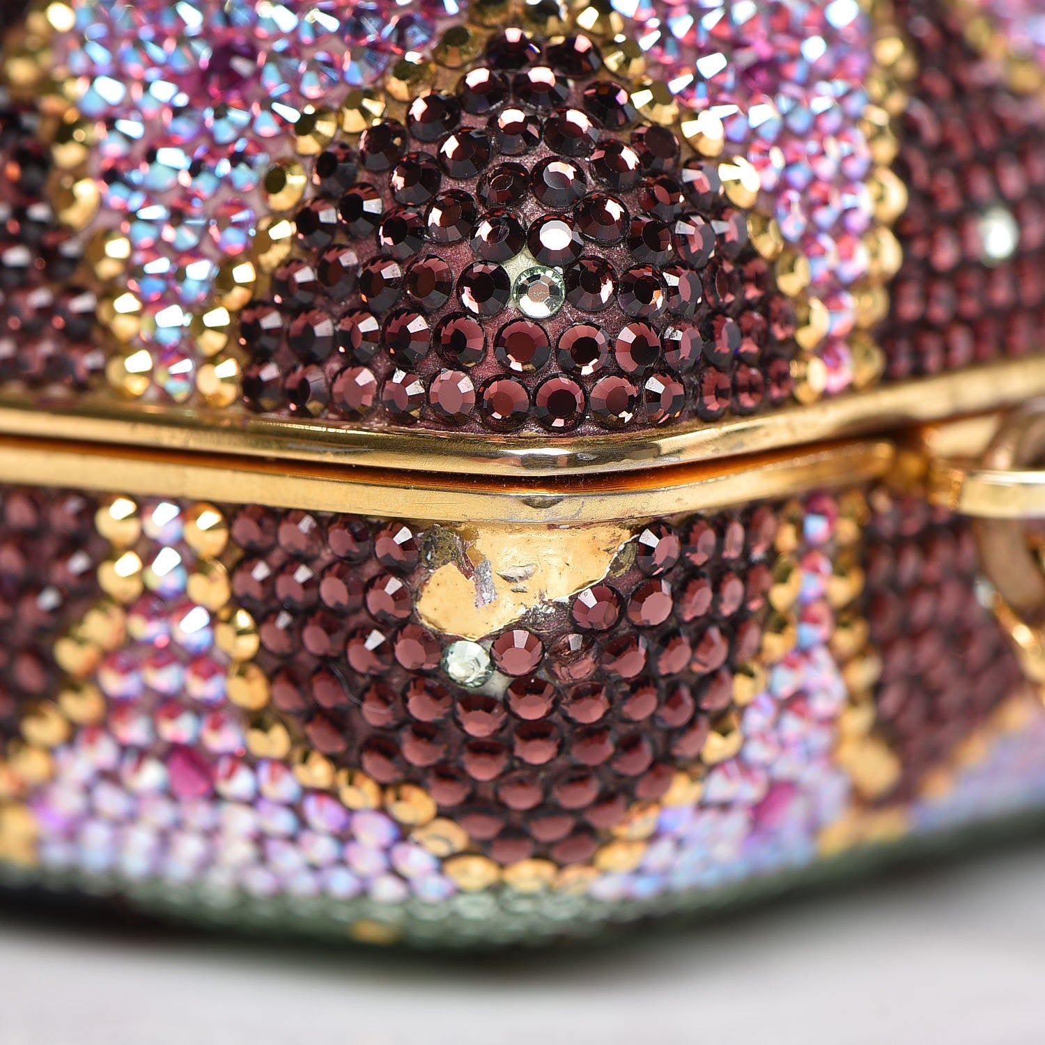 Judith Leiber Swarovski Crystal Flower Minaudiere Clutch Gold 10 of 10
