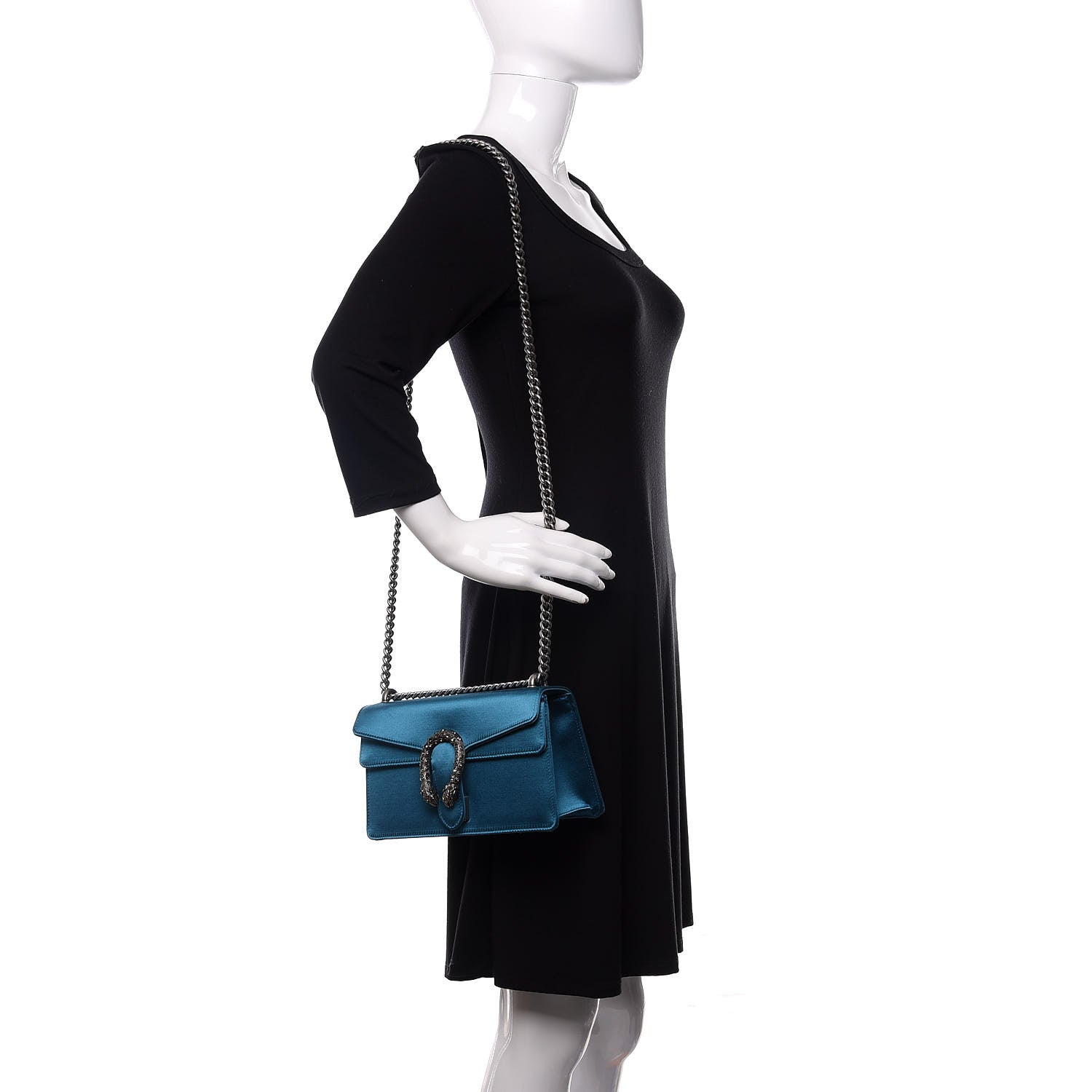Gucci Satin Silk Crystal Small Dionysus Shoulder Bag Turchese Black Diamond 1 of 10