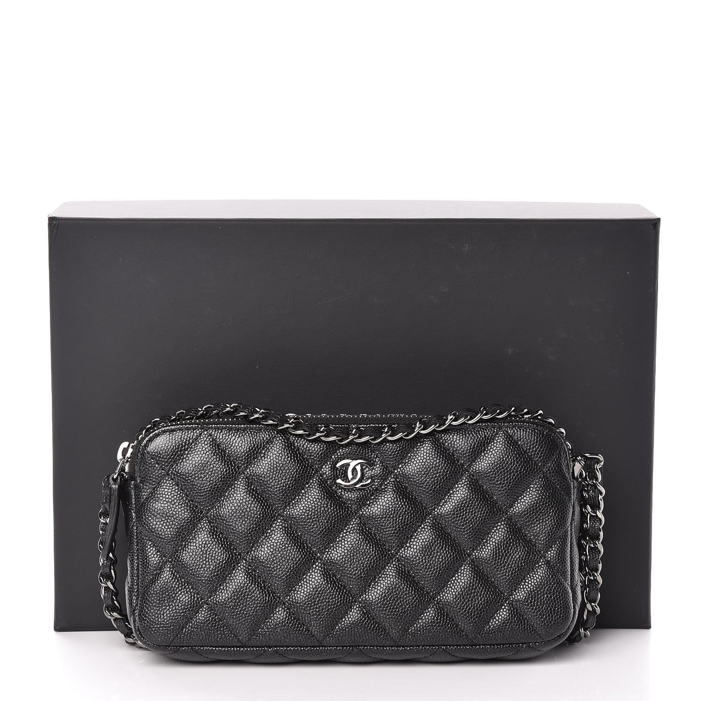 Caviar Quilted Small Clutch With Chain Black