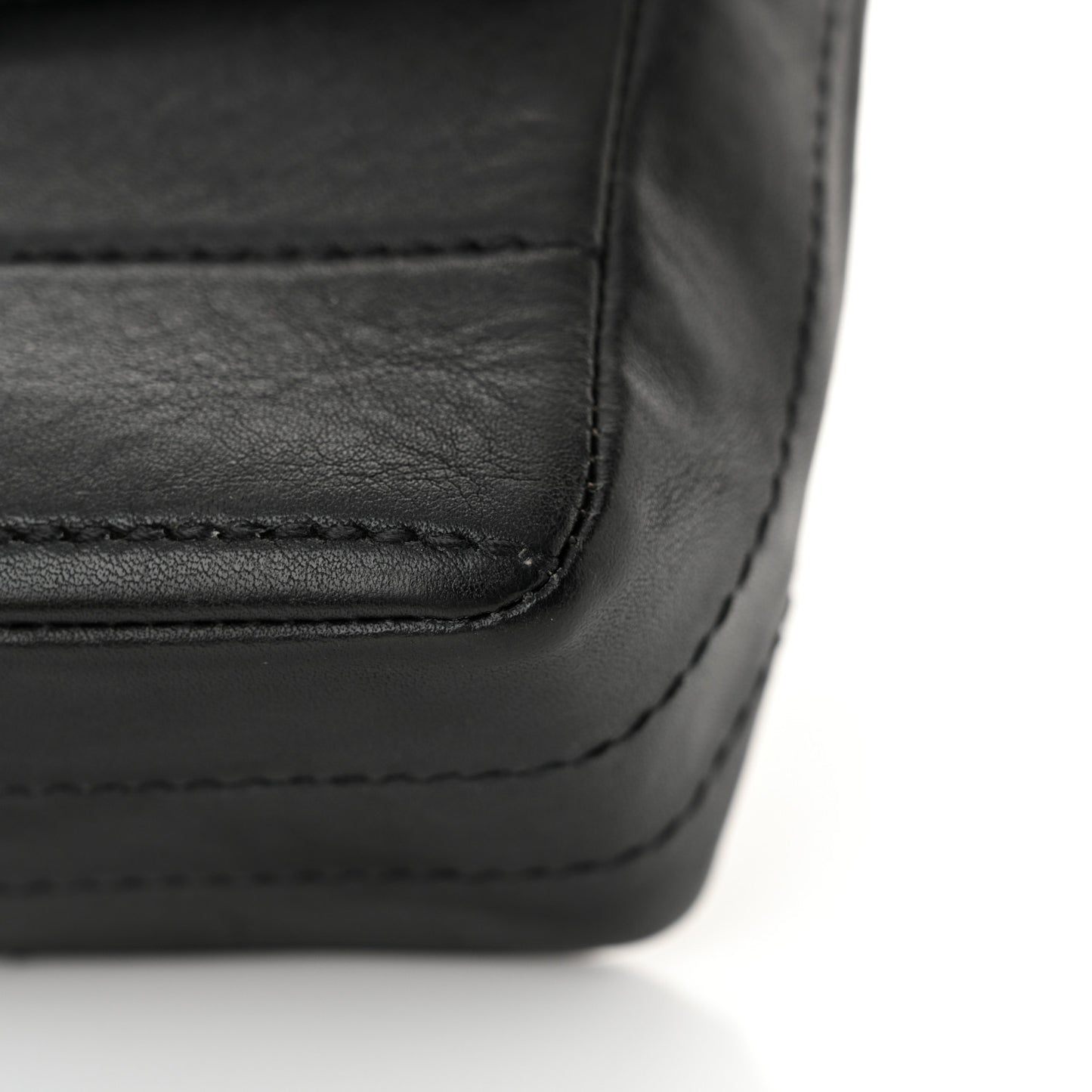 Lambskin Stitched Chocolate Bar Single Flap Black