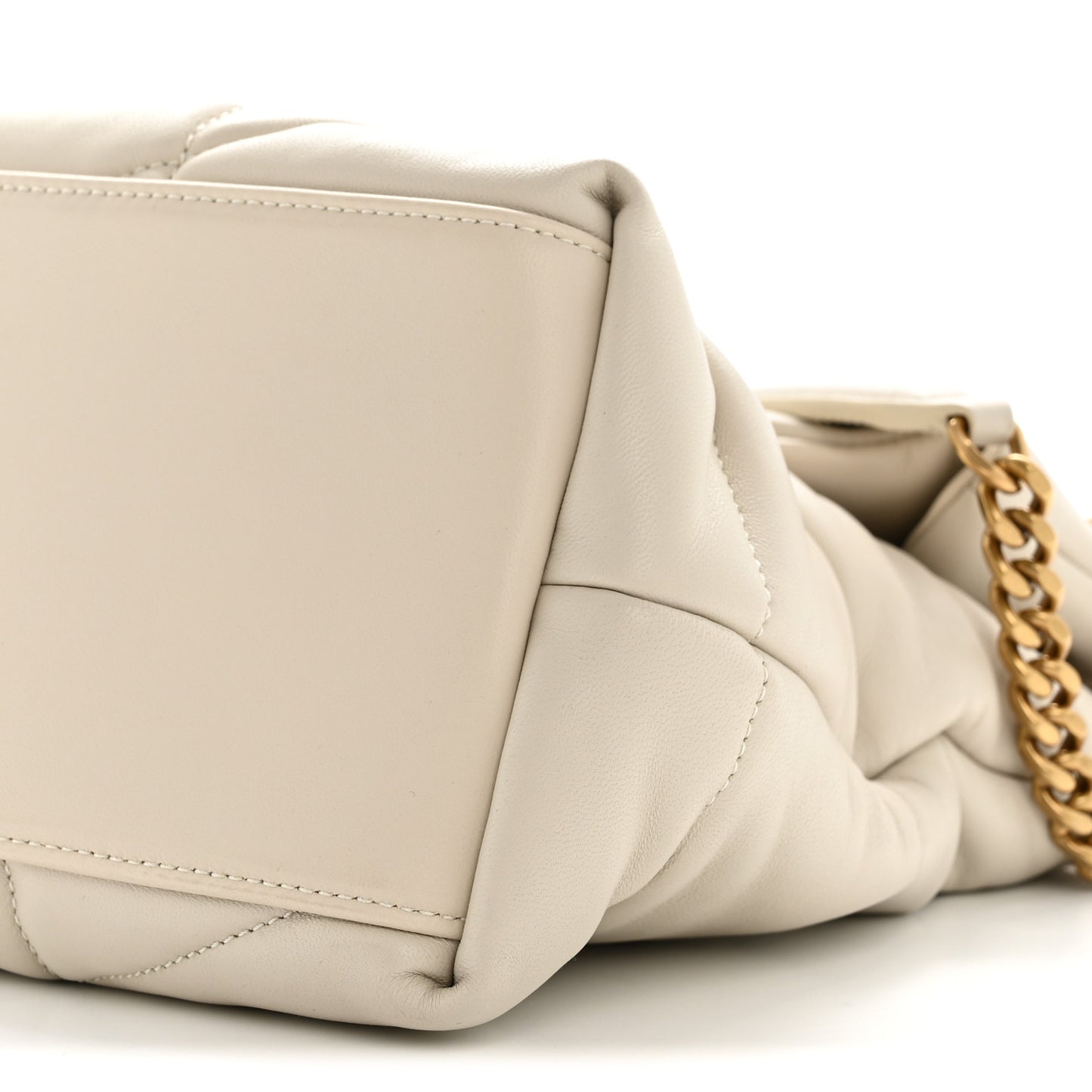 Lambskin Quilted Medium Loulou Puffer Monogram Chain Satchel Crema Soft