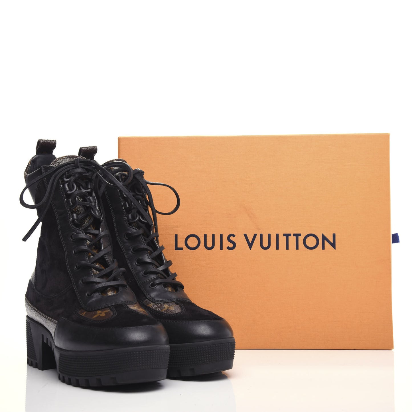 Suede Calfskin Monogram Laureate Platform Desert Boots 40 Black
