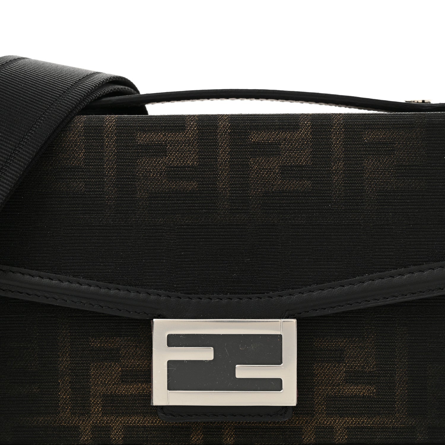 Fendi FF Eclissi Jacquard Vitello King Baguette Soft Trunk Tobacco Moro Black 8 of 12