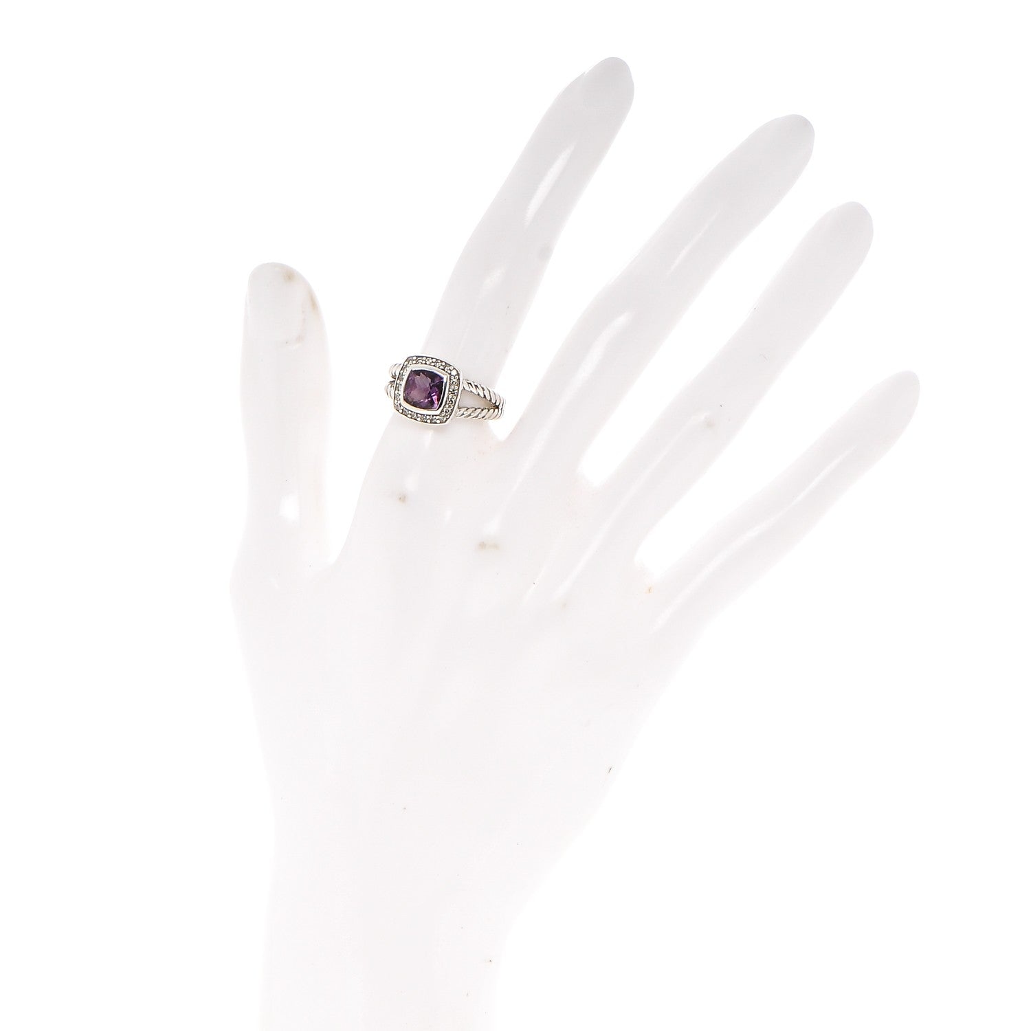 David Yurman Sterling Silver Diamond Amethyst 7mm Petite Albion Ring 52 6 2 of 6