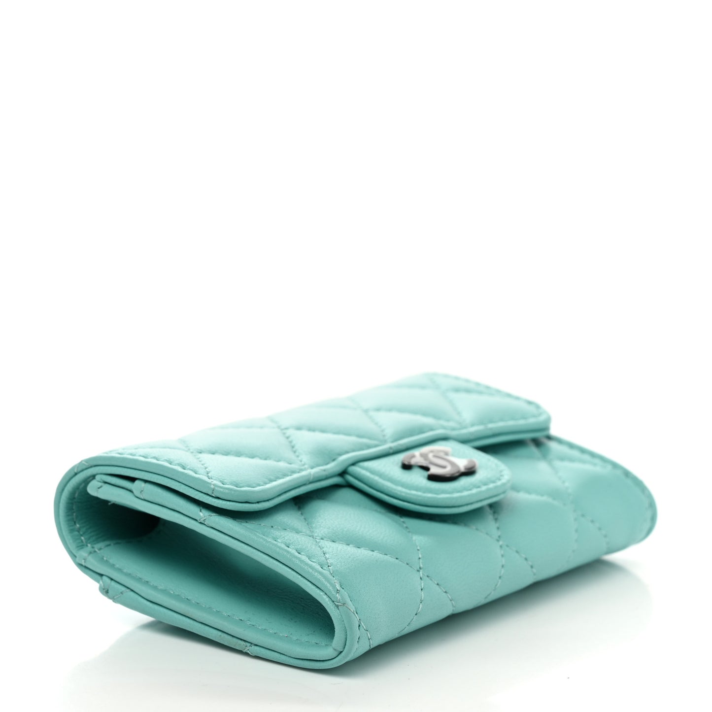 Lambskin Quilted Flap Card Holder Wallet Turquoise
