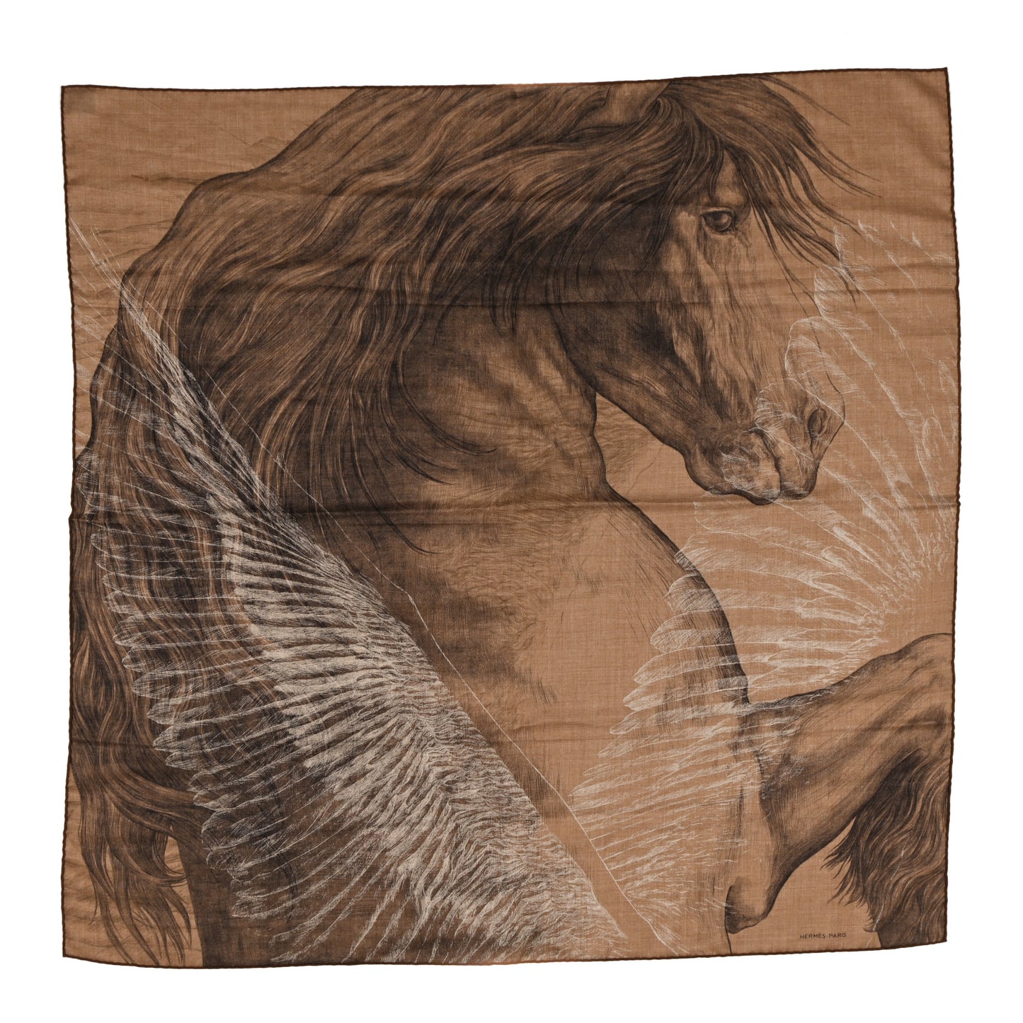 Cashmere Silk Les Ailes De Pegase Scarf 100 Caramel Black Creme