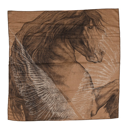 Hermes Cashmere Silk Les Ailes De Pegase Scarf 100 Caramel Black Creme 1 of 4