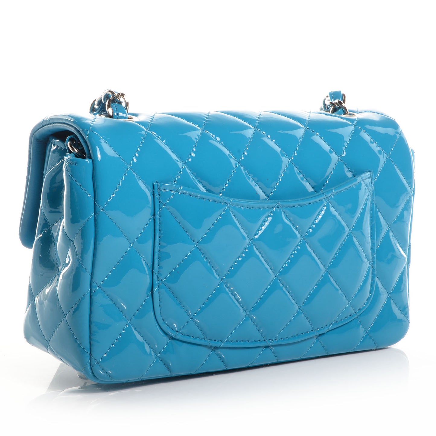 Patent Quilted Mini Flap Blue
