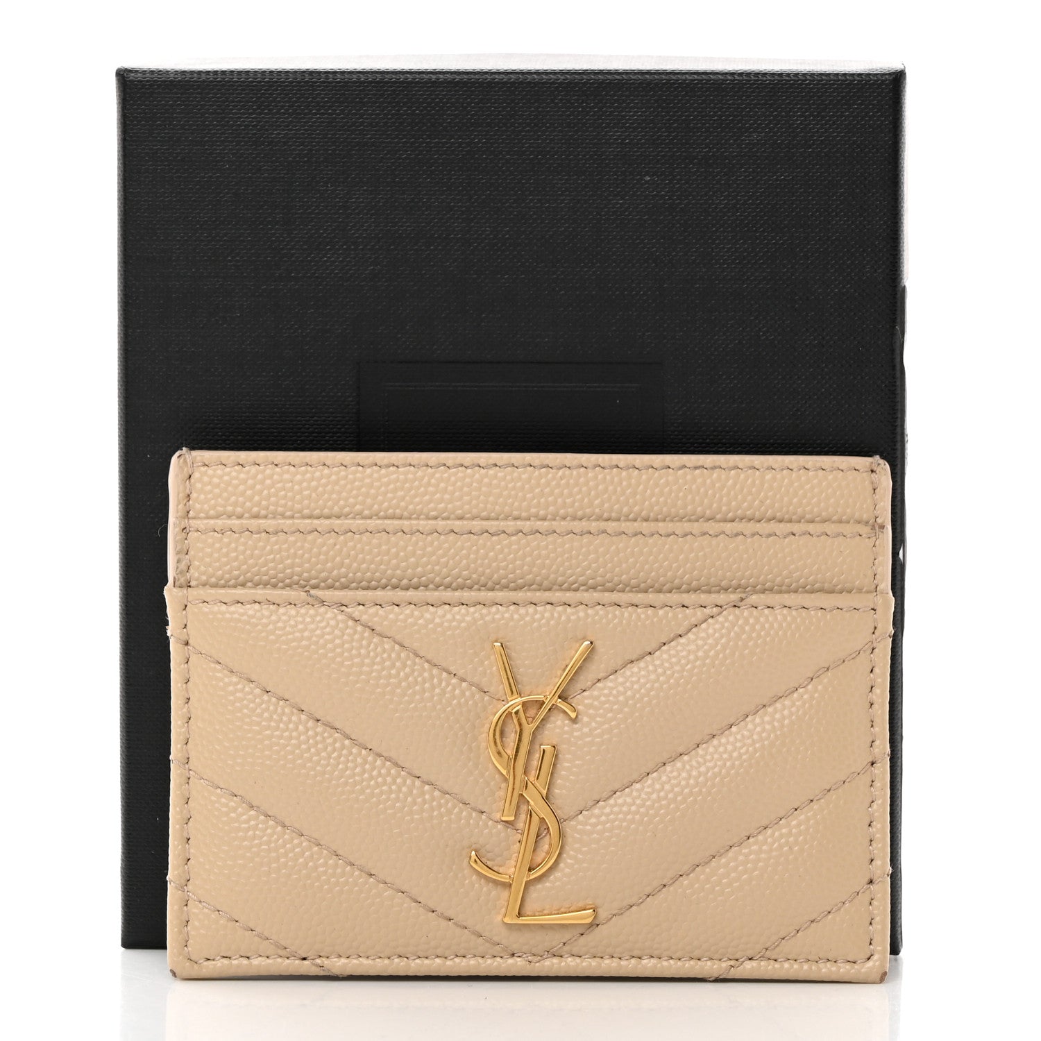 Saint Laurent Grain De Poudre Matelasse Chevron Monogram Credit Card Case Nude Powder 10 of 10