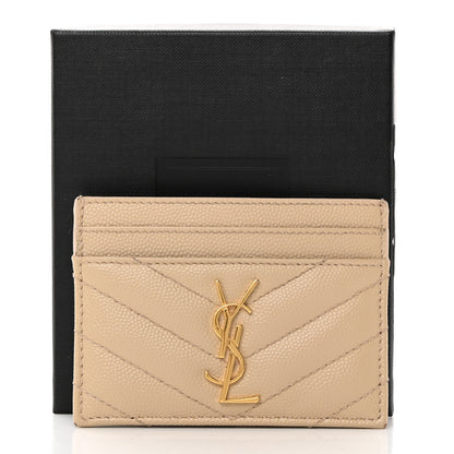 Saint Laurent Grain De Poudre Matelasse Chevron Monogram Credit Card Case Nude Powder 10 of 10