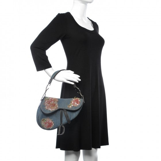 Denim Embroidered Saddle Bag Blue Multi