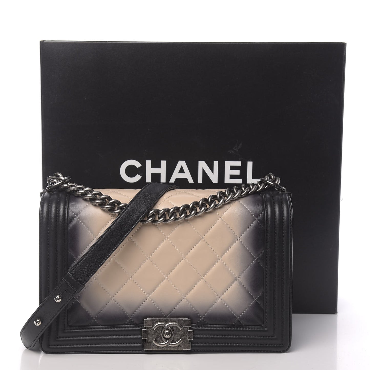 Calfskin Ombre Quilted New Medium Boy Flap Black Beige