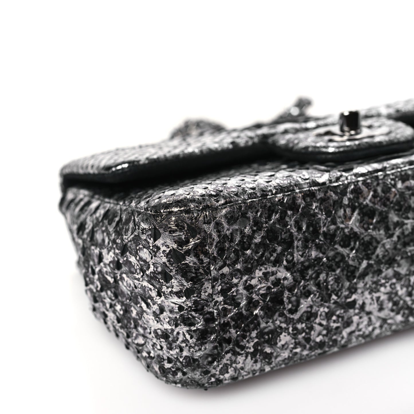 Metallic Snakeskin Mini Rectangular Flap Silver Black