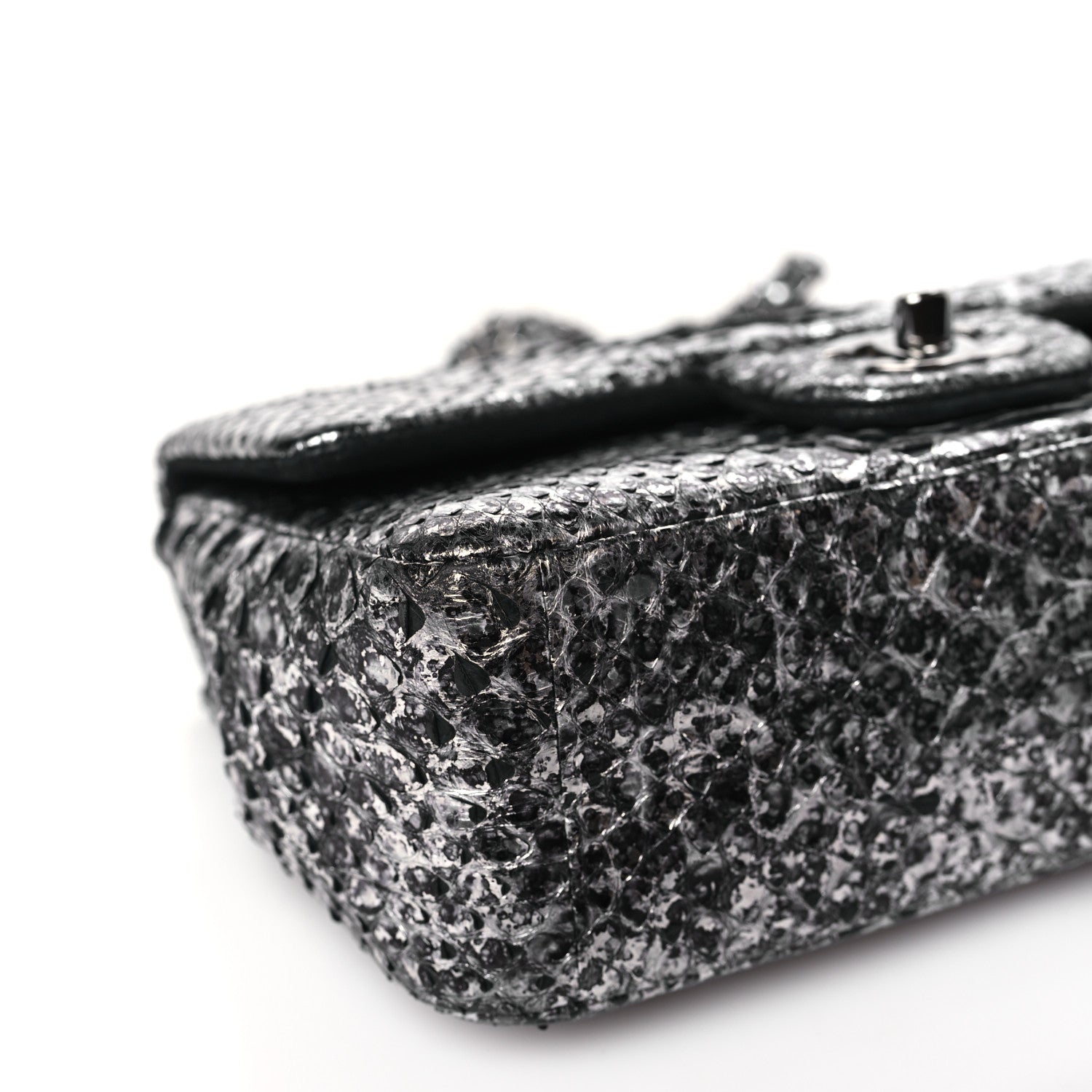 Chanel Metallic Snakeskin Mini Rectangular Flap Silver Black 8 of 9