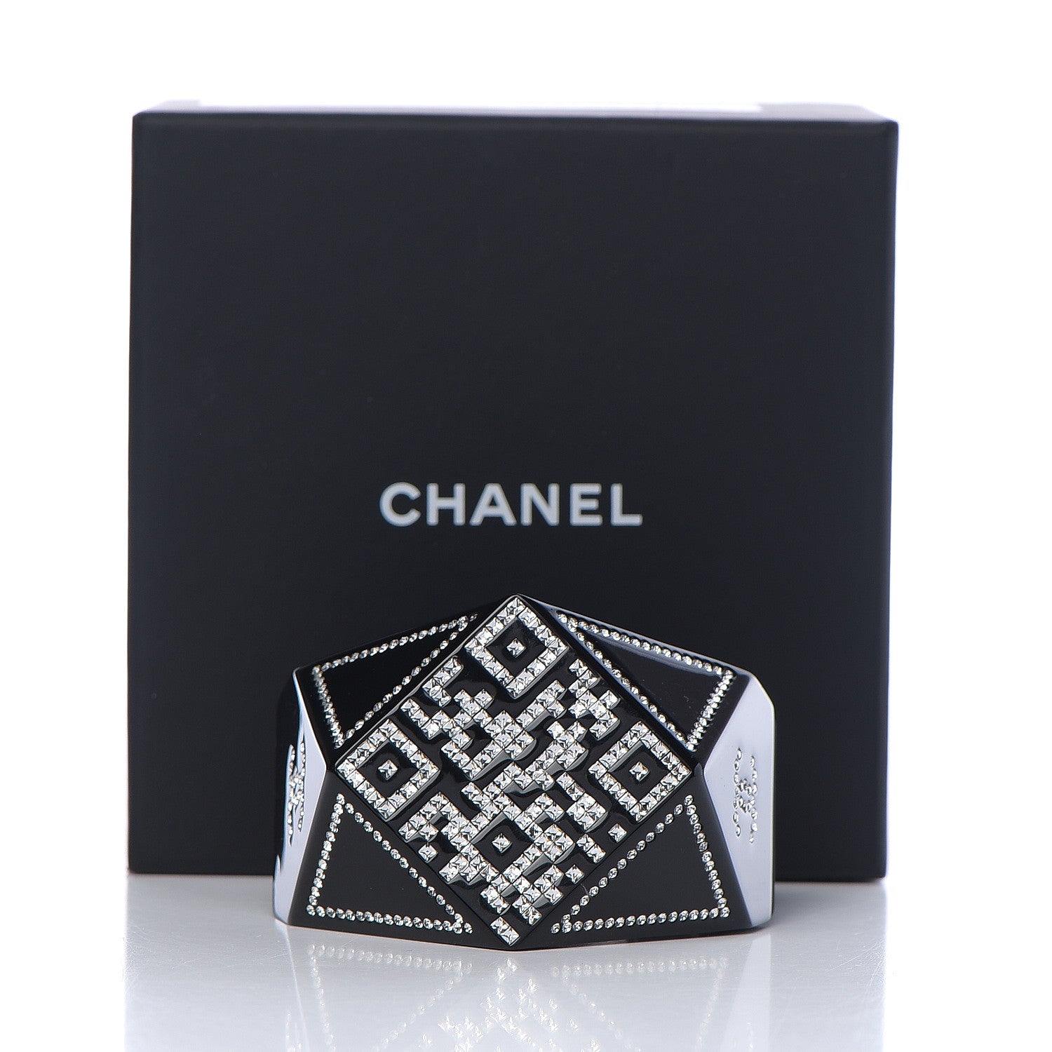 Chanel Resin Crystal CC Cuff Bracelet Black Silver 4 of 4