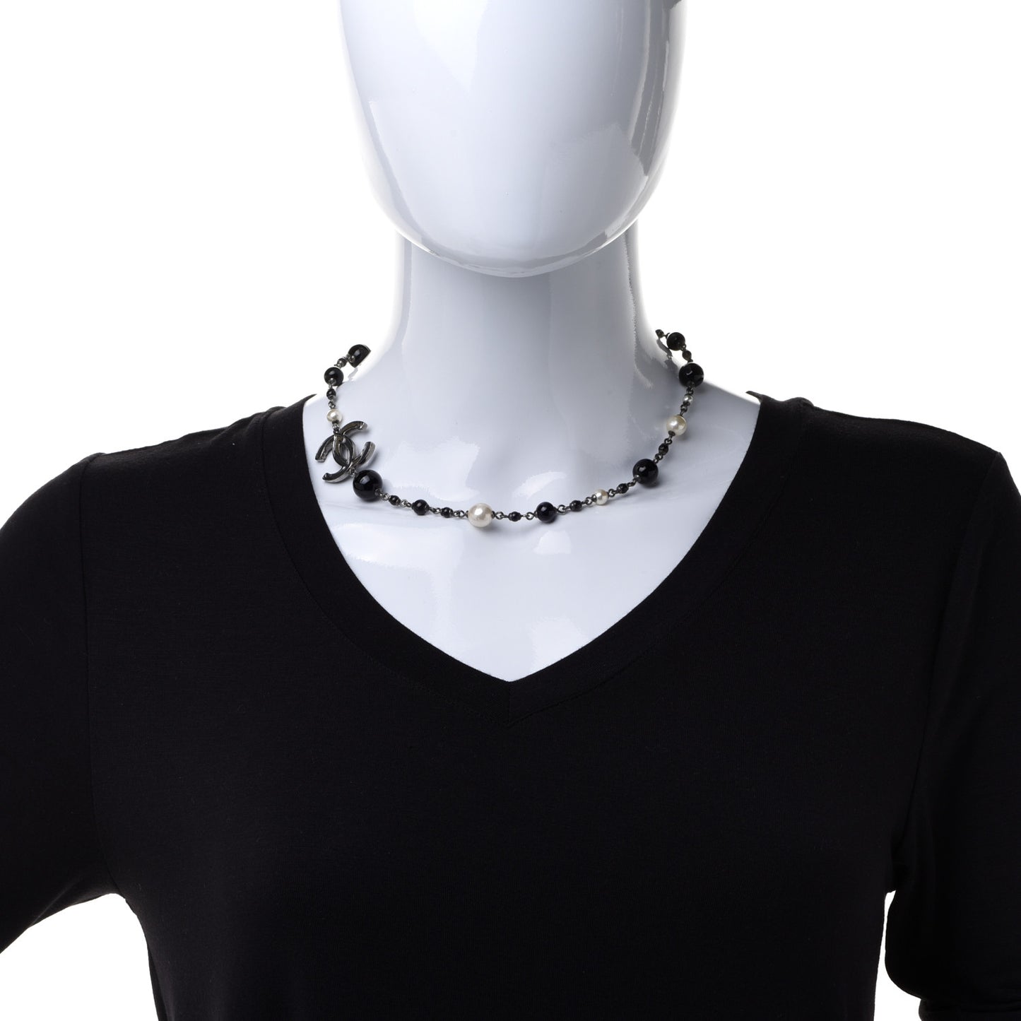 Beaded CC Short Necklace Ruthenium Black