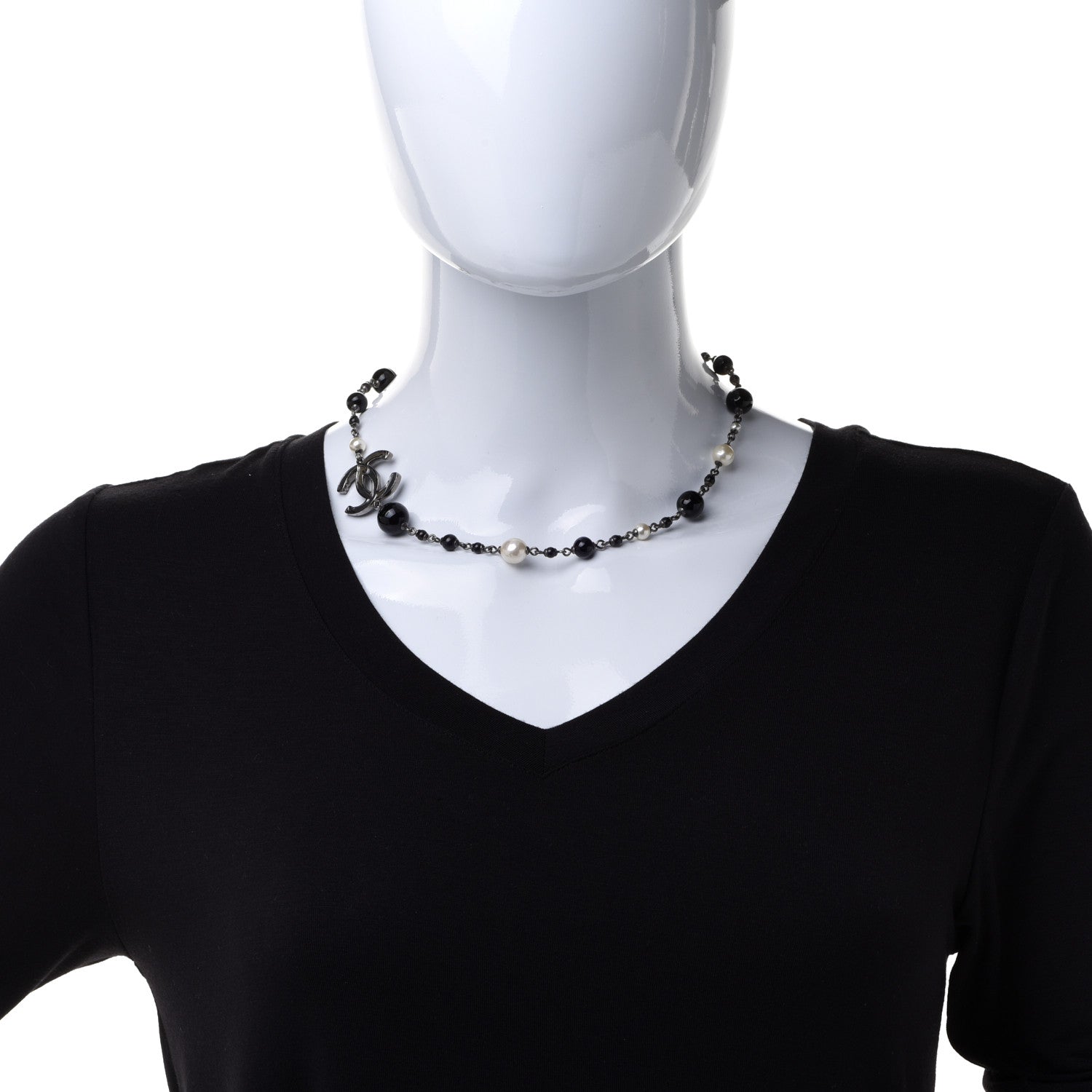 Chanel Beaded CC Short Necklace Ruthenium Black 2 of 6