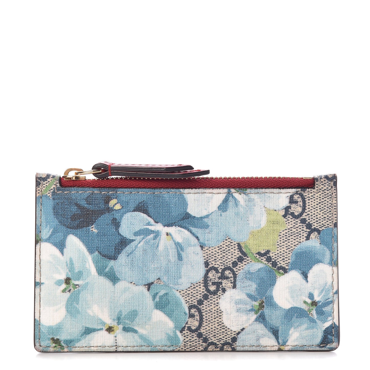 GG Supreme Monogram Blooms Coin Case Card Holder Beige Blue Navy Hibiscus Red