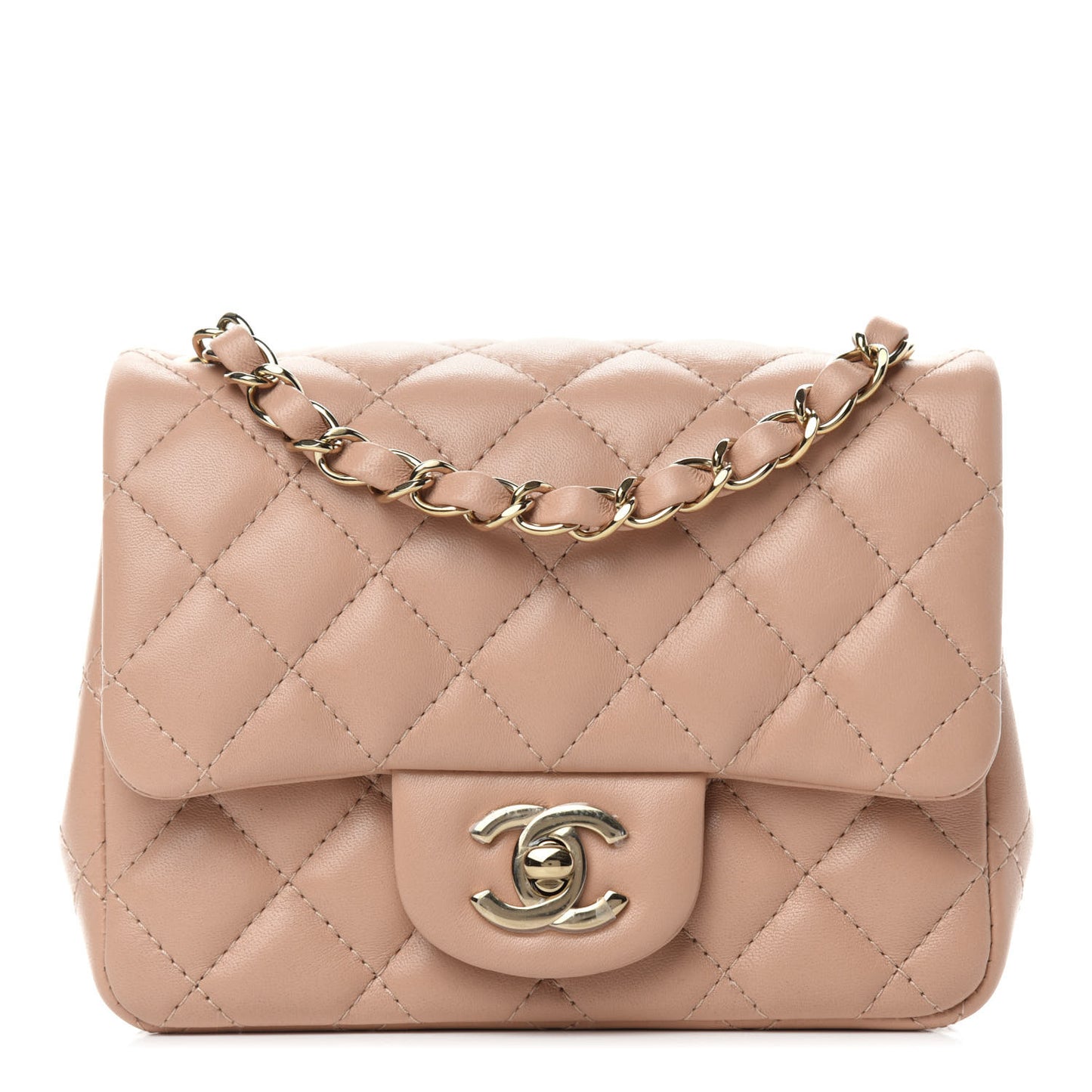Lambskin Quilted Mini Square Flap Beige