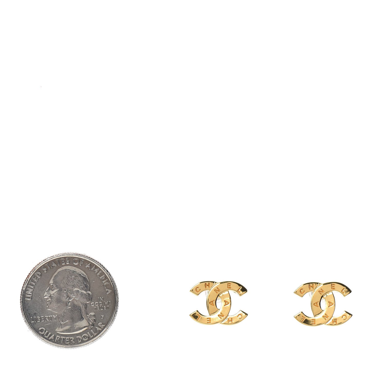 Metal CC Paris Button Stud Earrings Gold