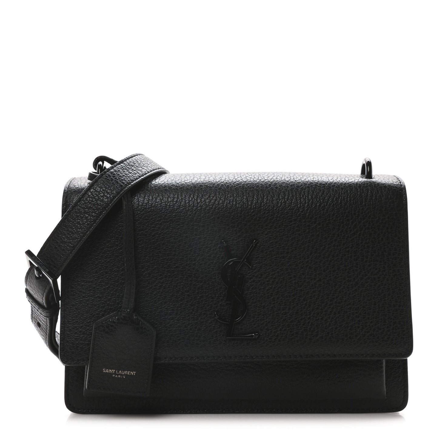 Grained Calfskin Medium Monogram Sunset Satchel Black