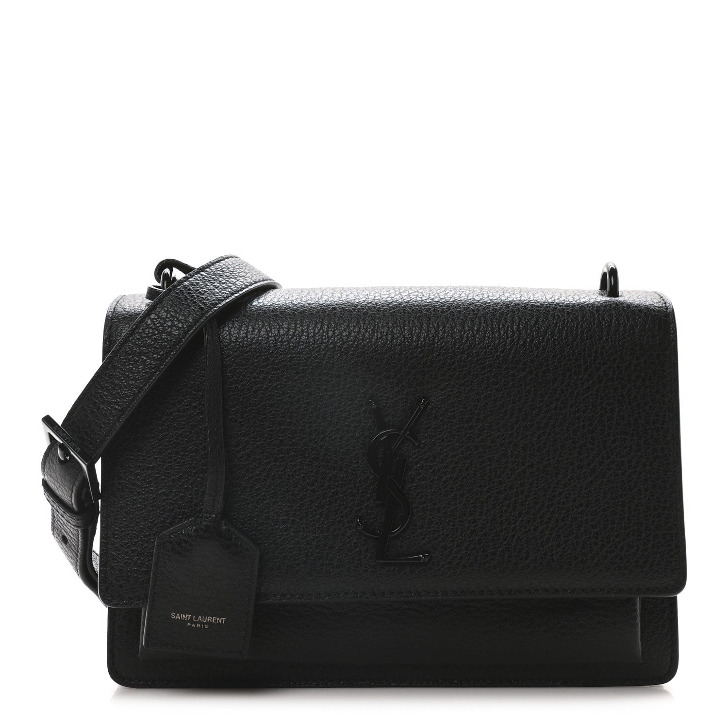 Saint Laurent Grained Calfskin Medium Monogram Sunset Satchel Black 1 of 10