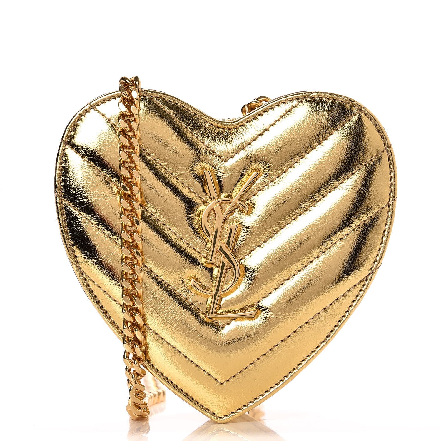 Saint Laurent Metallic Calfskin Matelasse Chevron Monogram Small Love Heart Chain Bag Gold 1 of 7