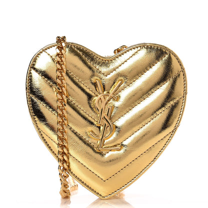 Saint Laurent Metallic Calfskin Matelasse Chevron Monogram Small Love Heart Chain Bag Gold 1 of 7