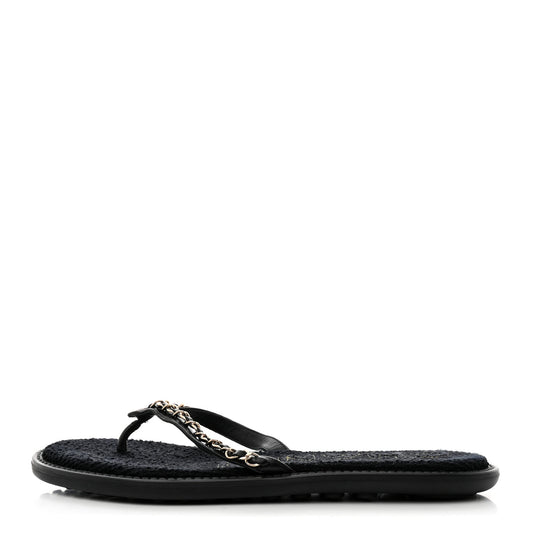 Lambskin CC Chain Thong Sandals 39 Black