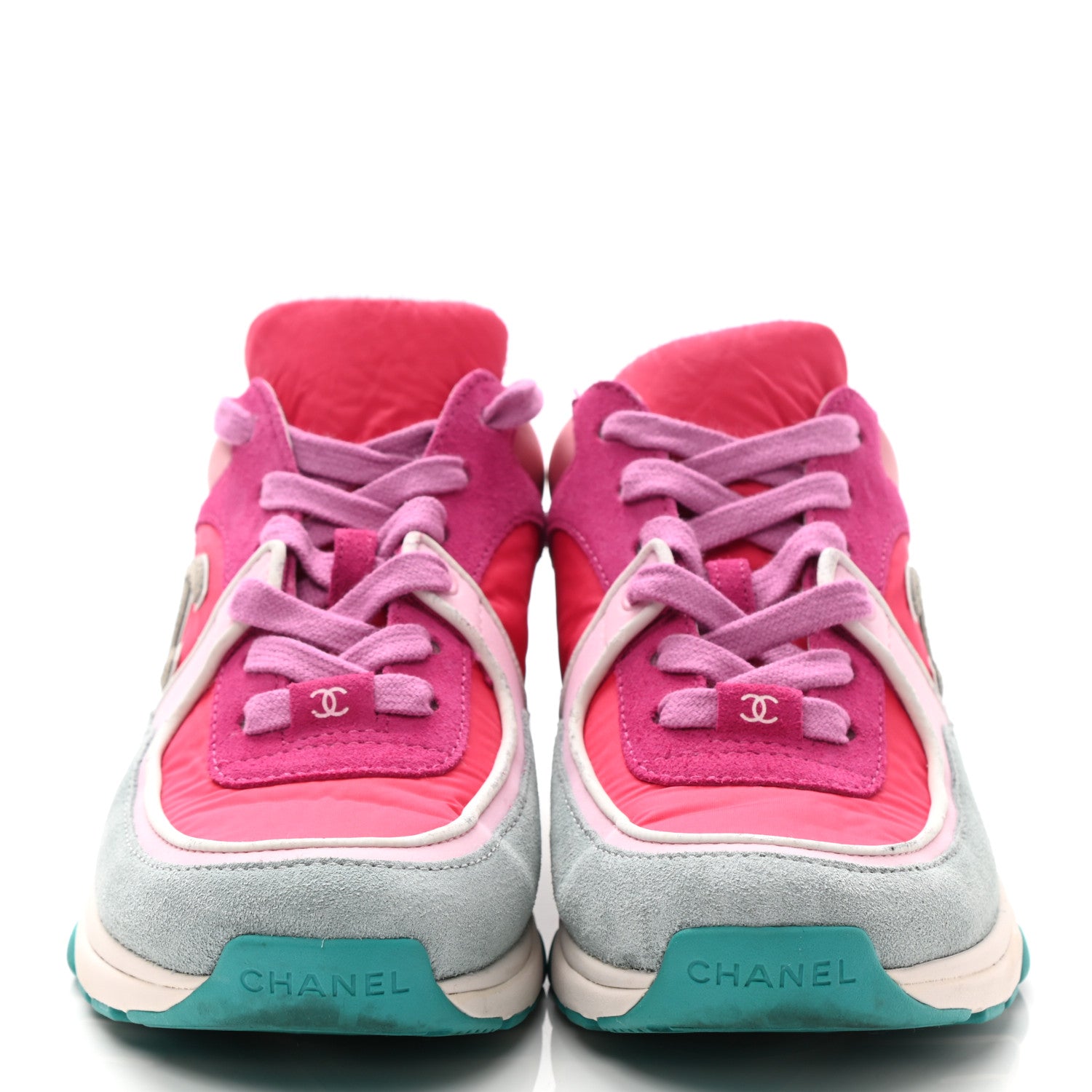 Chanel Nylon Calfskin Suede Womens CC Sneakers 36 Fuchsia Pink 2 of 9