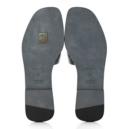 Hermes Box Calfskin Oran Sandals 38 Black 4 of 4