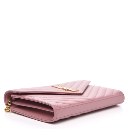 Saint Laurent Grain De Poudre Matelasse Chevron Monogram Chain Wallet Dark Rose 4 of 12