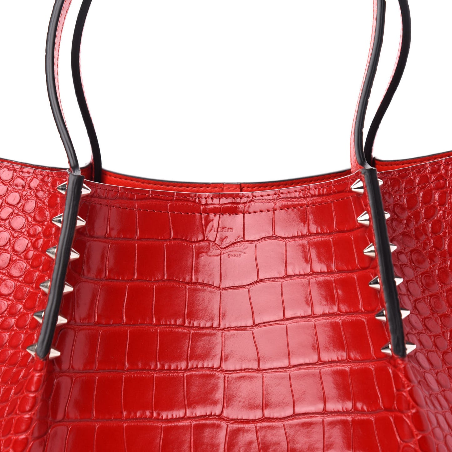 Crocodile Embossed Calfskin Spiked Small Cabarock Shopper Tote Red