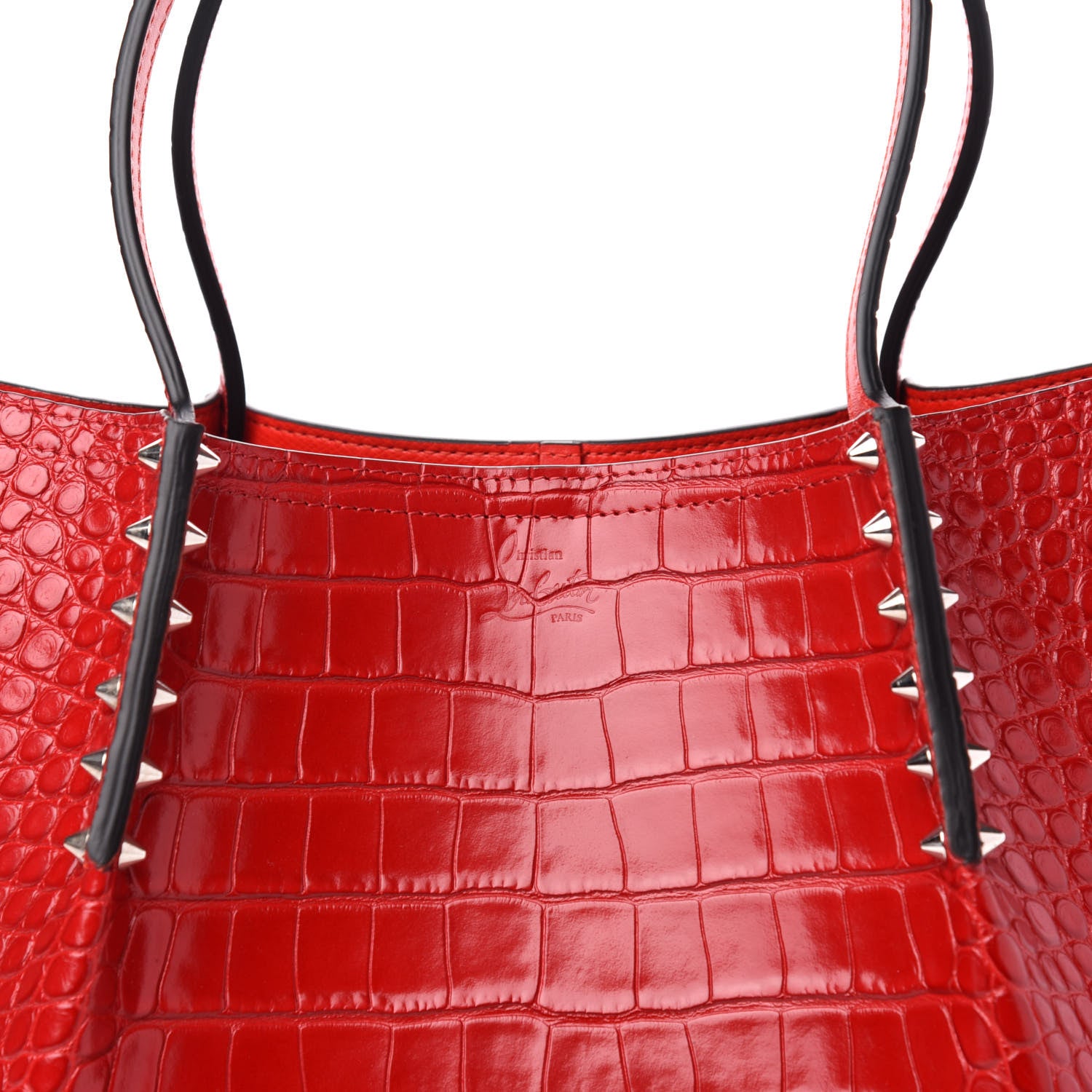 Christian Louboutin Crocodile Embossed Calfskin Spiked Small Cabarock Shopper Tote Red 9 of 9